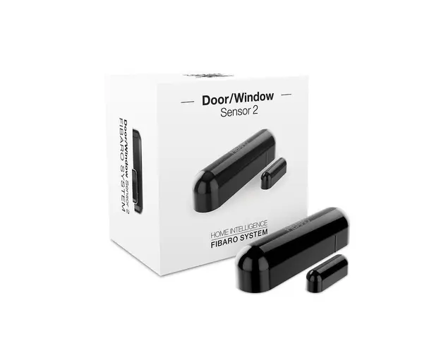 Contact magnetic wireless Fibaro FGDW-002-3 ZW5, aparent, Z-Wave Plus, 868 MHz, RF 50 m, senzor temperatura, negru