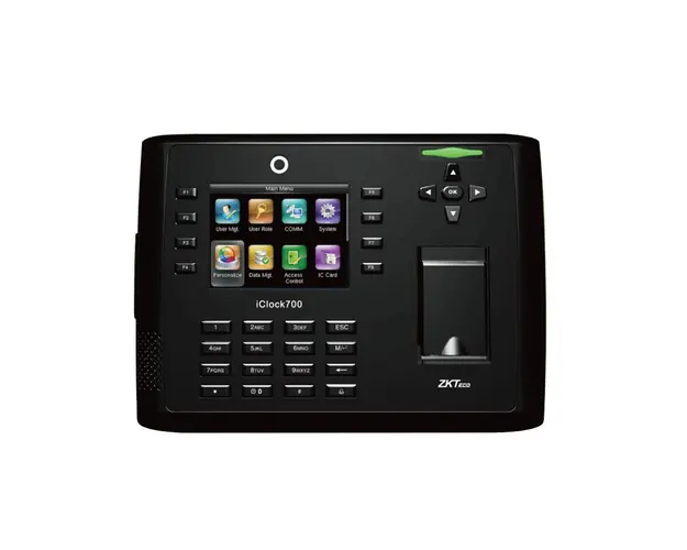 Controler de acces IP biometric ZKTeco ICLOCK700, Wiegand, ecran 3.5 inch, cod PIN, 8.000 amprente, 200.000 evenimente