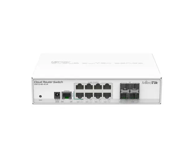 Switch cu 8 porturi Gigabit MikroTik Cloud Router CRS112-8G-4S-IN, cu management, 4 porturi SFP, PoE pasiv