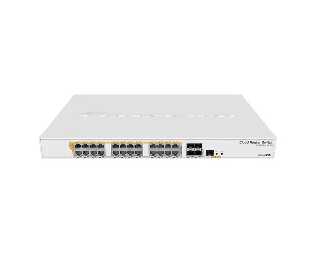 Switch cu 24 porturi Gigabit MikroTik Cloud Router CRS328-24P-4S+RM, 4 porturi SFP+, dual boot, cu management, PoE