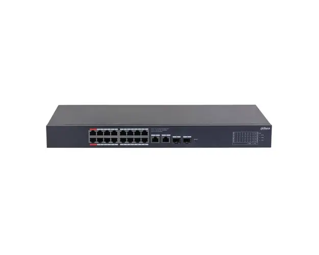 Switch rackabil cu 20 porturi Dahua CS4220-16GT-240, 16 porturi PoE, 2 porturi SFP, 2 porturi RJ-45 uplink, PoE Watchdog, Cloud Management 
