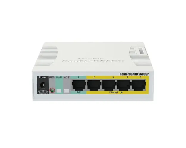 Switch cu 5 porturi Gigabit MikroTik CSS106-1G-4P-1S, port SFP, cu management, PoE pasiv