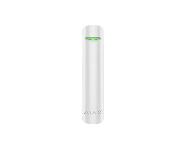 Detector de geam spart wireless Ajax GlassProtect WH, 9 m, 180 grade, contact NC, 868 MHz, RF 1000 m, alb