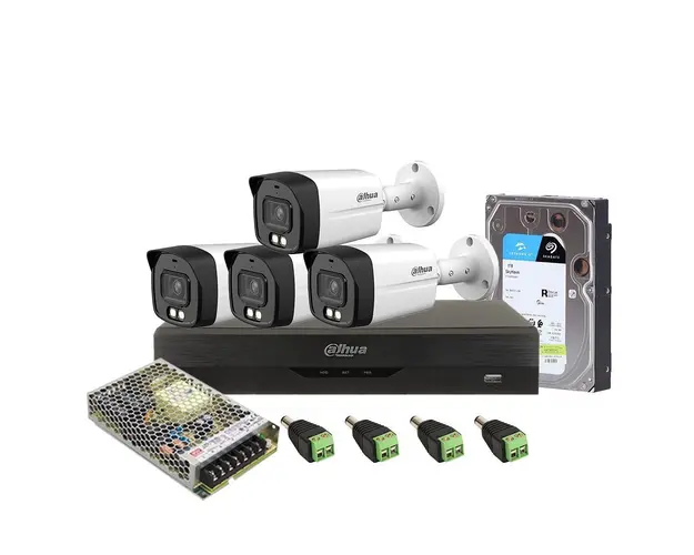 Sistem supraveghere exterior middle Dahua DH-M4EXTFC40-4K-M, 8 MP, lumina alba 40 m, 3.6 mm, 1 TB HDD, IoT, POS