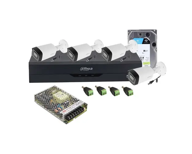 Sistem supraveghere exterior middle Dahua DH-M4EXTIR80-2MP-M, 5 M-N, 4 canale, 2 MP, IR 80 m, 3.6 mm, microfon, HDD 1TB