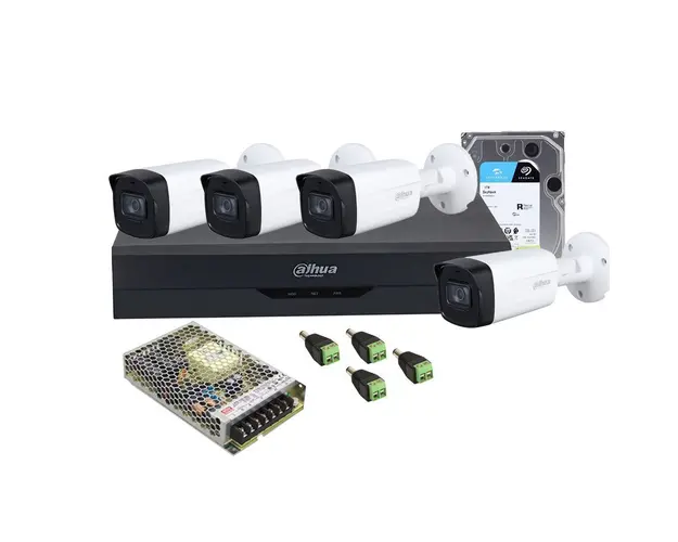 Sistem supraveghere exterior middle Dahua DH-M4EXTIR80-2MP, 5 M-N, 4 canale, 2 MP, IR 80 m, 3.6 mm, HDD 1TB 