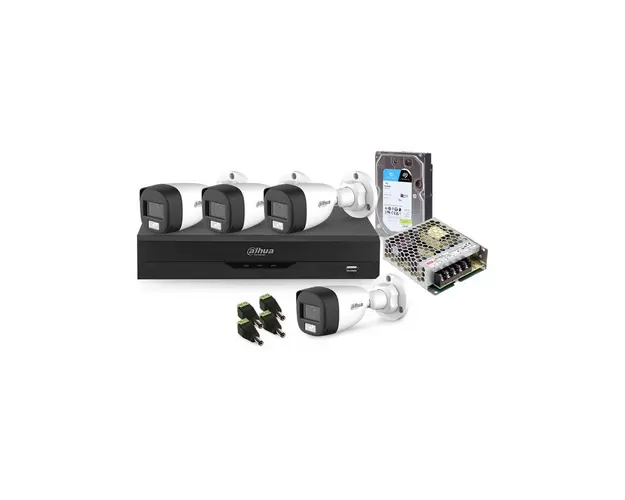 Sistem supraveghere exterior middle Dahua DH-M4EXTIRALB20-2MP-M, 4 camere, 2 MP, 2.8 mm, IR/lumina alba 20 m, microfon, HDD 1TB
