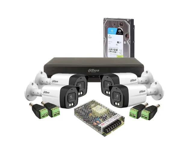 Sistem supraveghere exterior middle Dahua DH-M4EXTIRALB40-4K-M, 4K, IR/lumina alba 40 m, 3.6 mm, HDD 1 TB