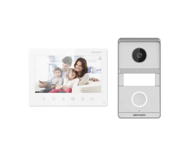 Kit videointerfon pe 2 fire Hikvision DS-KIS101-P-SURFACE, 1 familie, 2 MP, 7 inch, aparent
