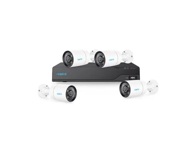 Sistem supraveghere exterior IP basic Full Color Reolink KIT-RLK-4EXTIP-4MP-P-M, 4 camere, 4MP, lumina alba, 4 mm, slot card, microfon, PoE, HDD 2 TB