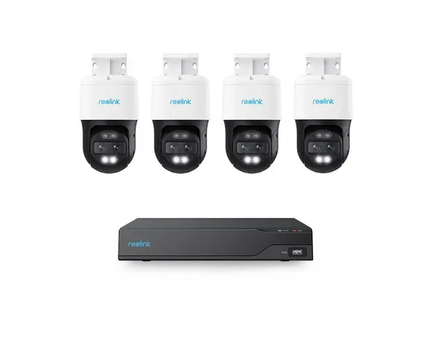 Sistem supraveghere exterior IP Speed Dome PTZ basic Reolink KIT-RLK-4INTIP-8MP-15M-P-M, 4 camere, 8MP, 2.8 + 8 mm, LED/IR 15 m, dual band, slot card, microfon si difuzor, PoE, HDD 4 TB
