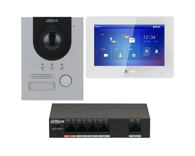 Kit videointerfon Dahua KTP04(S), 2MP, 7 inch, aparent, 1 familie, PoE, slot card