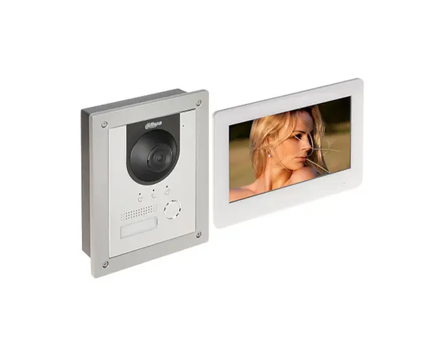 Kit videointerfon IP pe 2 fire Dahua KTD01(F), 2 MP, 7 inch, PoE, aparent