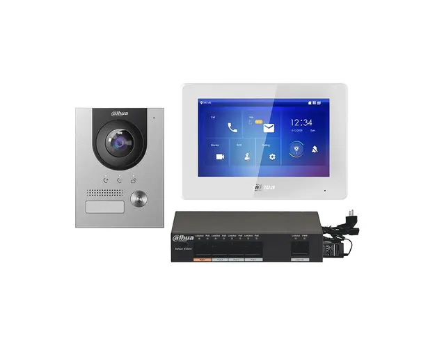 Kit videointerfon IP Dahua KTP04(F), 2 MP, 7 inch, IR, PoE, aparent