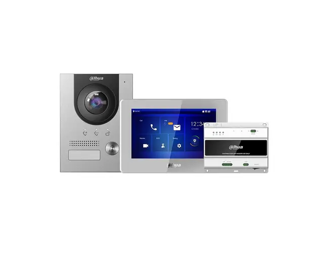 Kit videointerfon IP pe 2 fire Dahua KTD01-S2(S), 2 MP, 1.9 mm, 7 inch, PoE, aparent