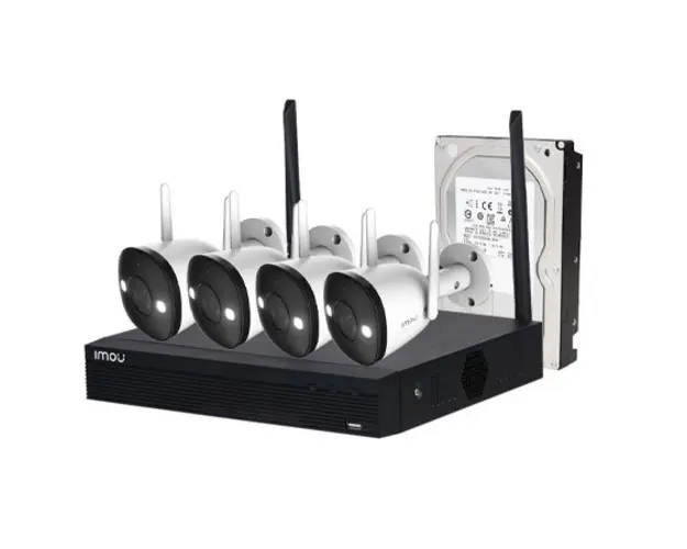 Sistem supraveghere IP WiFi exterior Imou Full Color Active Deterrence, 4 camere, 2 MP, IR/lumina alba 30 m, microfon, sirena 110 dB +1TB HDD