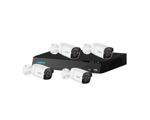 Sistem supraveghere IP exterior Reolink NVS8-5MB4, 4 camere, 5 MP, IR 30 m, 2.8 mm, microfon si difuzor, detectie om/vehicul, HDD 2 TB