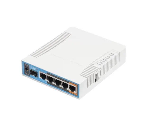 Router wireless dual band MikroTik hAP ac RB962UIGS-5HACT2HNT, 2.4/5 GHz, 300/1300 Mbps, 5x10/100/1000 Mbps, port SFP, PoE pasiv
