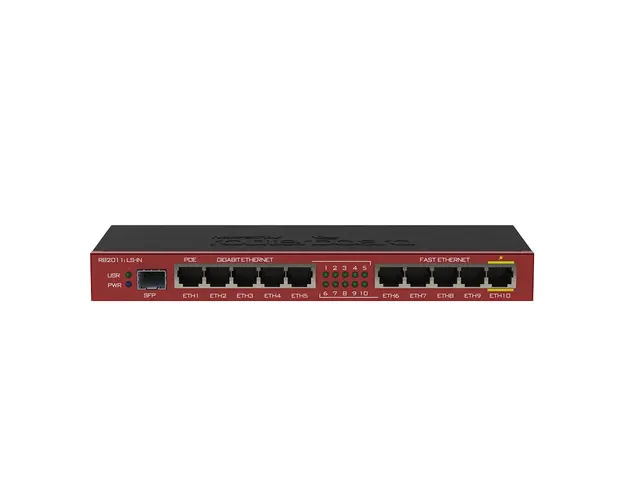 Router Gigabit MikroTik RB2011ILS-IN, 5 porturi Gigabit, 5 porturi Fast Ethernet, 1 port SFP, 10/100/1000 Mbps, PoE