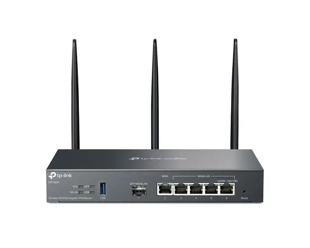 Router wireless cu 6 porturi dual band TP-Link ER706W, WiFi 6, 2.4/5 GHz, 2404 Mbps, VPN, Omada, Mu-Mimo
