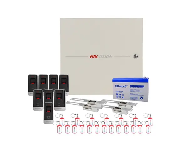 Sistem control acces biometric Hikvision KIT-CA-4UBAC, amprenta, cartela, 13.56 KHz, patru usi bidirectionale
