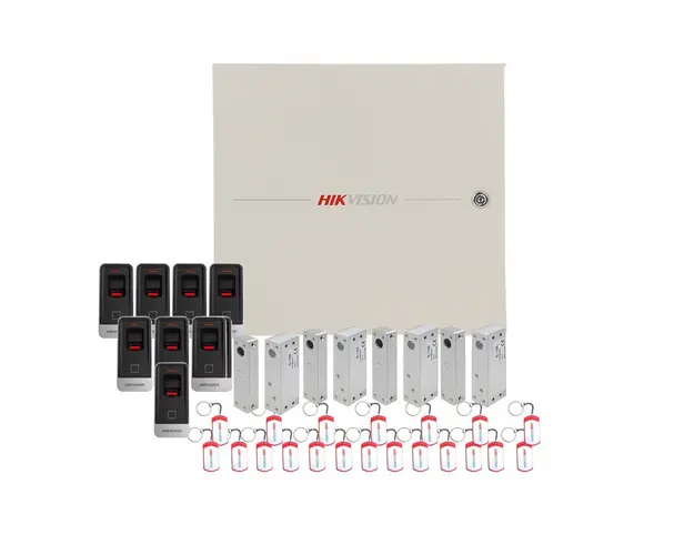Sistem control acces biometric Hikvision KIT-CA-4UBACV2, amprenta, cartela, 13.56 MHz, patru usi bidirectionale