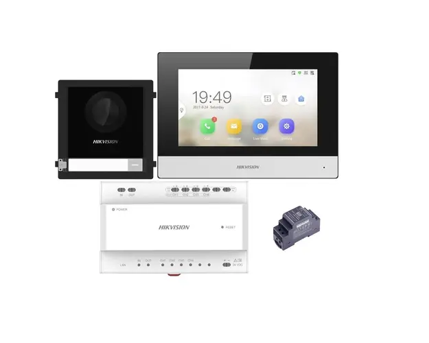 Set videointerfon IP Hikvision DS-KIS702Y, 1 familie, 7 inch, aparent