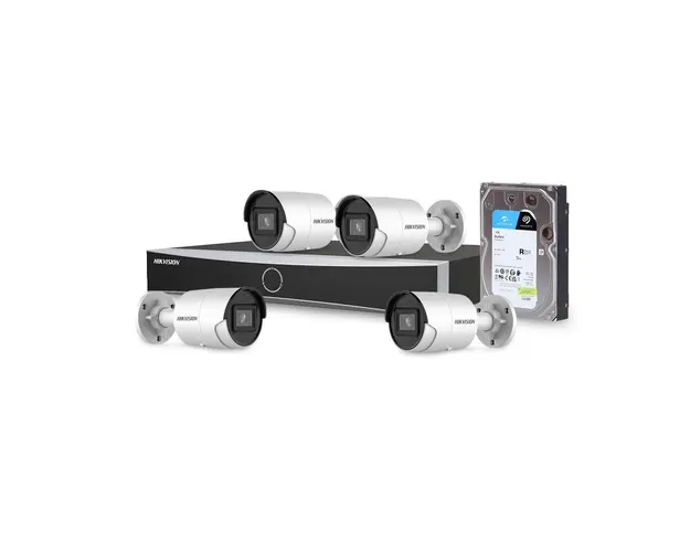 Sistem supraveghere IP exterior basic Hikvision 4EXTIR40-4MP-V4-HDD, 4 camere, 4 MP, IR 40 m, 2.8 mm, PoE, HDD 1 TB