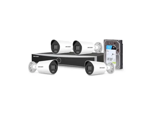 Sistem supraveghere IP exterior basic Hikvision 4EXTIR40-4MP-V5-HDD, 4 camere, 4 MP, IR 40 m, 2.8 mm, PoE, HDD 1 TB
