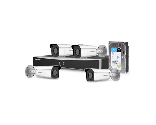 Sistem supraveghere IP exterior basic Hikvision 4EXTIR60-4MP-HDD, 4 camere, 4 MP, IR 60 m, 2.8 mm, PoE, HDD 1 TB