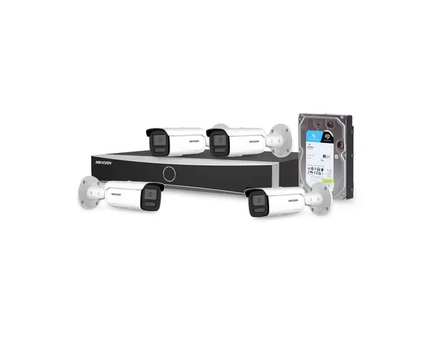 Sistem supraveghere IP exterior basic Hikvision 4EXTIR60-4MP-V2-HDD, 4 camere, 4 MP, IR 60 m, 2.8 mm, PoE, HDD 1 TB