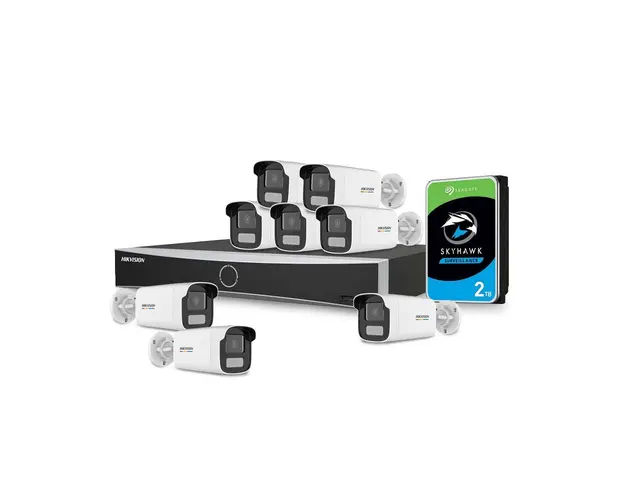 Sistem supraveghere IP exterior basic Hikvision 8EXTALB50-4MP-HDD, 8 camere, 4 MP, Lumina alba 50 m, 4 mm, PoE, HDD 2 TB