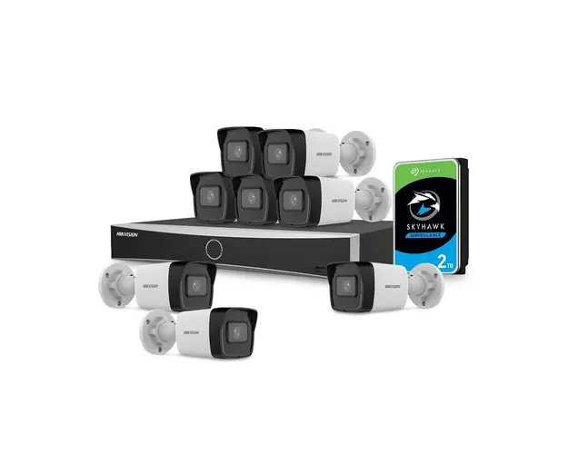 Sistem supraveghere IP exterior basic Hikvision 8EXTIR30-4MP-HDD, 8 camere, 4 MP, IR 30 m, 2.8 mm, PoE, HDD 2 TB