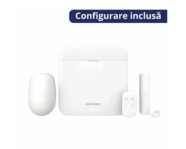 Sistem alarma antiefractie wireless Hikvision AX PRO DS-PWA64-KIT-WE, LAN/WiFi/GPRS, 16 partitii, 64 zone, 30 utilizatori si serviciu de configurare