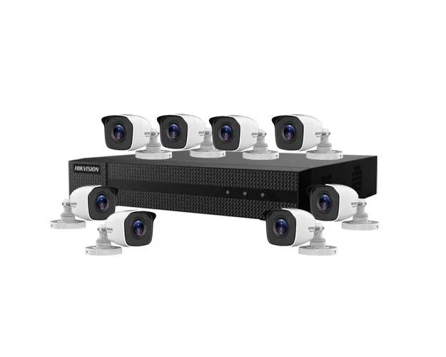 Sistem supraveghere exterior basic Hikvision HiWatch HW-8EXTIR20-2MP, 2 MP, 8 camere, 2.8 mm, IR 20 m