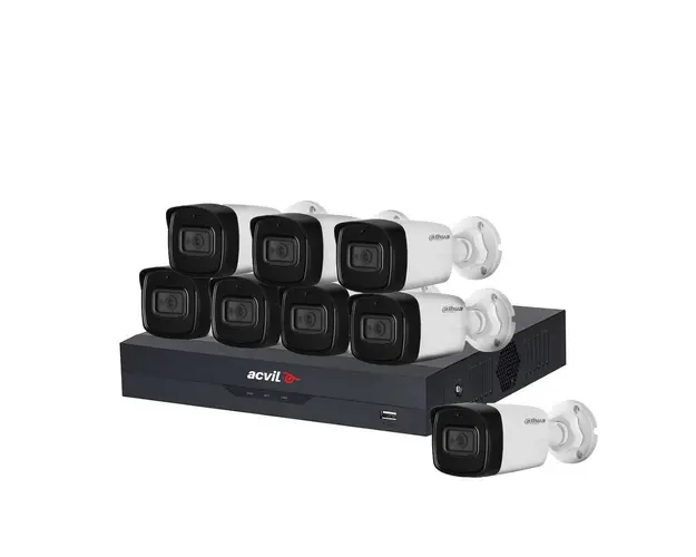 Sistem supraveghere exterior basic Acvil Dahua ACVDH-B8EXTIR80-5MP-M, 8 canale, POS, IoT, 5 MP, IR 80 m, 3.6 mm, microfon