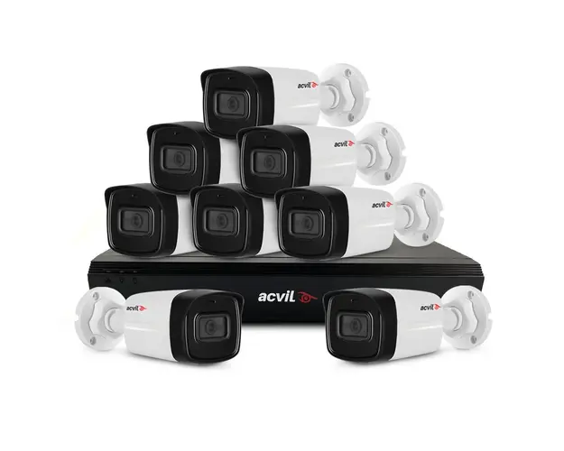Sistem supraveghere exterior basic Acvil Pro Starlight ACV-B8EXT80-2MP-A, 8 camere, 2 MP, IR 80 m, 3.6 mm, audio prin coaxial, microfon