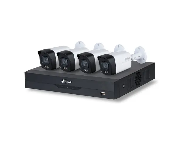 Sistem supraveghere exterior basic Dahua Full Color DH-FC4EXT30-5M-LED-A, 4 camere, 5 MP, lumina alba 40 m, 3.6 mm, microfon, PoS, IoT