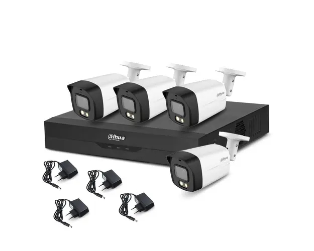 Sistem supraveghere exterior basic Dahua Full Color WizSense DH-B4EXTFC40-2MP-A, 4 camere, 2 MP, lumina alba 40 m, 3.6 mm, microfon