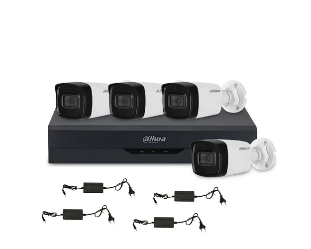 Sistem supraveghere exterior basic Dahua WizSense DH-B4EXT5MP-80M-A, 4 camere, 5 MP, IR 80 m, 3.6 mm, microfon, POS, IoT