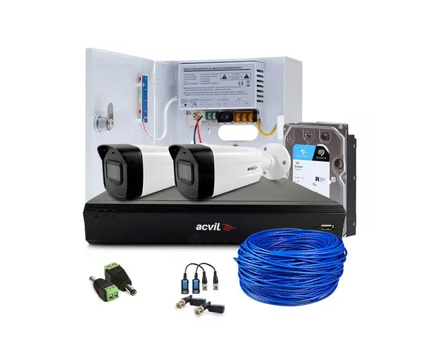 Sistem supraveghere exterior complet Acvil Pro ACV-C2EXT40-4K, 2 camere, 4K, IR 40 m, 2.8 mm, audio prin coaxial