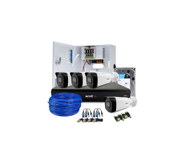 Sistem supraveghere exterior complet Acvil Pro ACV-C4EXT40-4K, 4 camere, 4K, IR 40 m, 2.8 mm, audio prin coaxial