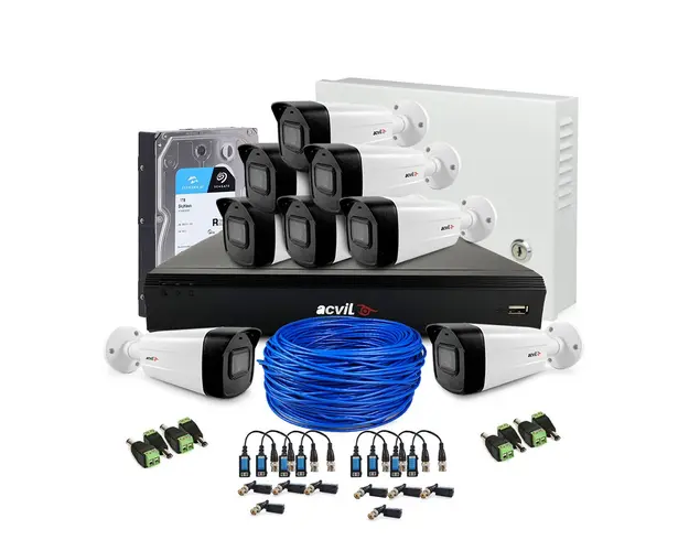 Sistem supraveghere exterior complet Acvil Pro ACV-C8EXT40-4K, 8 camere, 4K, IR 40 m, 2.8 mm, audio prin coaxial