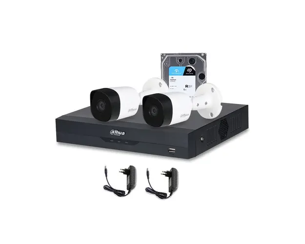 Sistem supraveghere exterior middle Dahua WizSense DH-C2EXT20-2MP, 2 camere, 2 MP, IR 20 m, POS, IoT, HDD 1TB