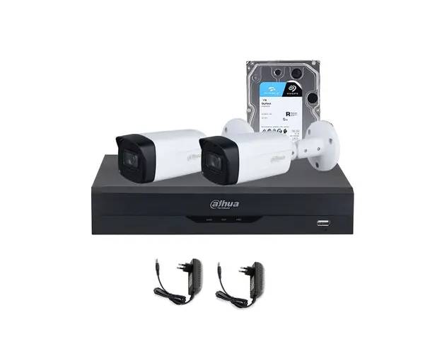 Sistem supraveghere exterior complet Dahua WizSense DH-C2EXT80-5MP-M, 2 camere, 5 MP, IR 80 m, POS, IoT, HDD 1TB