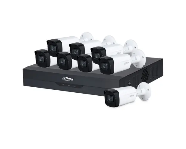 Sistem supraveghere exterior basic Dahua DH-B8EXT80-5MP-M, 8 camere, 5 MP, IR 80 m, IoT