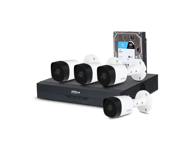 Sistem supraveghere exterior Dahua DH-C4EXT20M-2MP, 4 camere, 2 MP, IR 20 m, PoS, IoT, 1 TB HDD
