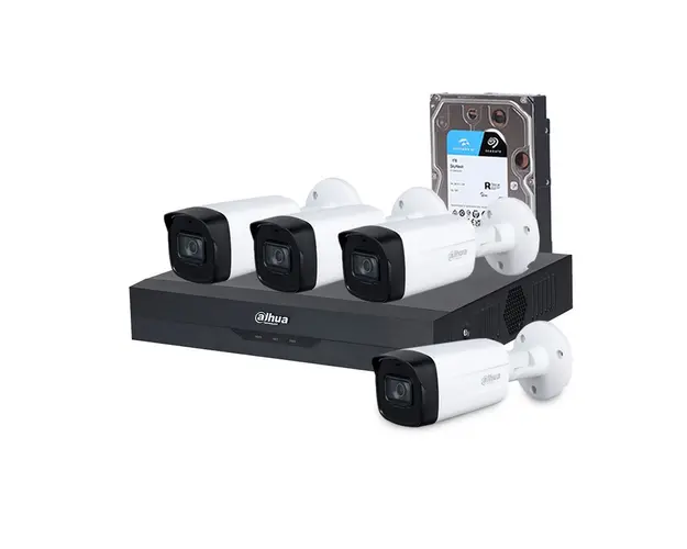 Sistem supraveghere exterior Dahua DH-C4EXT80M-4MP-M-V2, 4 camere, 5 MP, IR 80 m, 3.6 mm, 1 TB HDD, POS, IoT