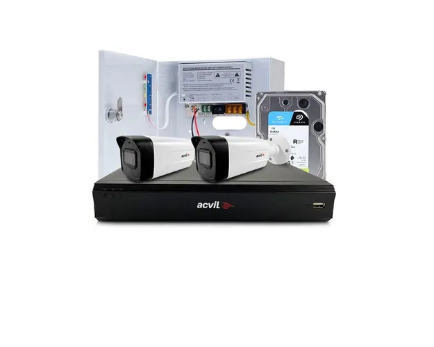 Sistem supraveghere exterior middle Acvil Pro ACV-M2EXT40-4K, 2 camere, 4K, IR 40 m, 2.8 mm, audio prin coaxial, HDD 1TB