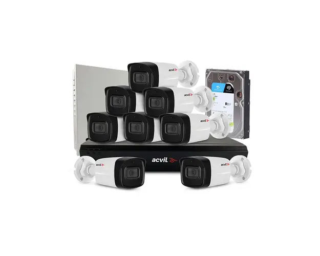 Sistem supraveghere exterior middle Acvil Pro ACV-M8EXT40-5M-V2, 8 camere, 5 MP, IR 40 m, 2.8 mm, HDD 1TB
